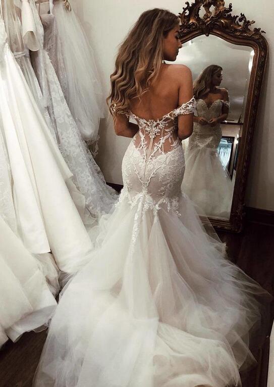 Charming Sweetheart Off-the-Shoulder Mermaid Wedding Dress With Tulle