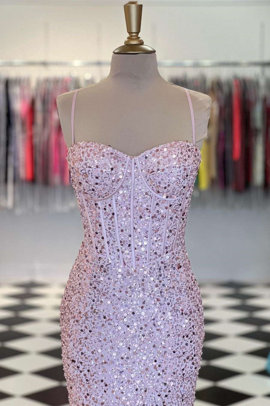 Glamorous Sweetheart Mermaid Prom Dress with Sequins and Spaghetti-Straps