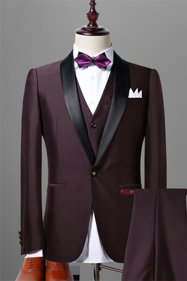 3 Pieces Slim Fit Dark Maroon Shawl Lapel Wedding Tuxedos for Men