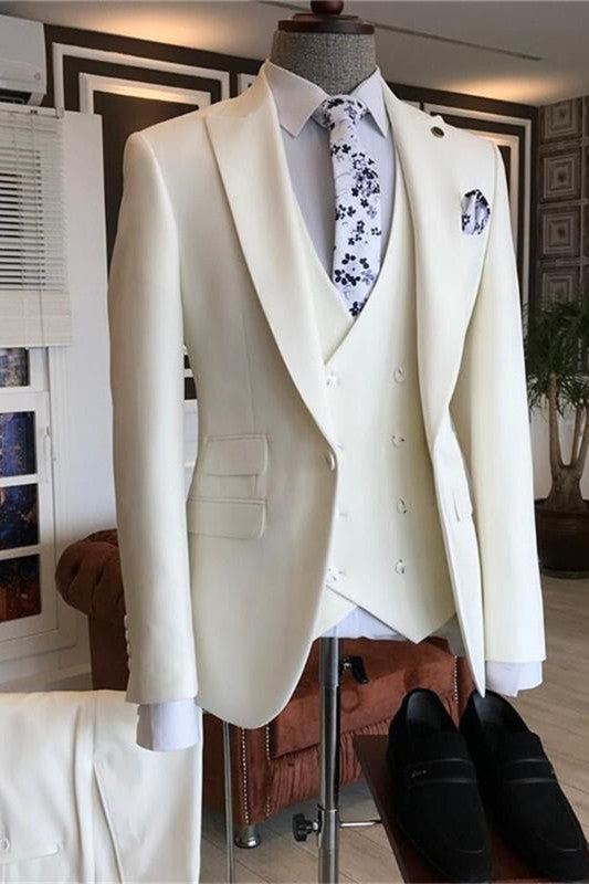 White Three Pieces Peaked Lapel Bespoke Suits for Men | Perfect for Wedding & Prom