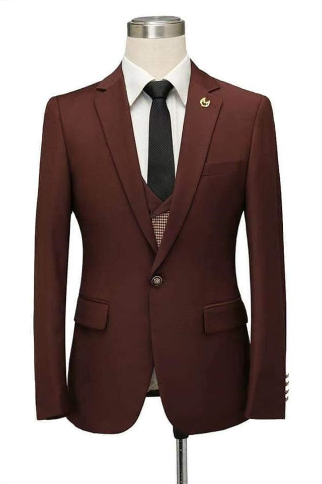 Elegant Burgundy Fitted Wedding Suit for Men's Party