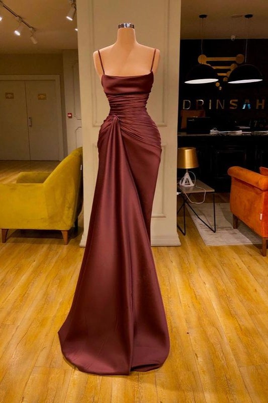 Cabernet Mermaid Prom Dress with Spaghetti-Straps and Ruffles