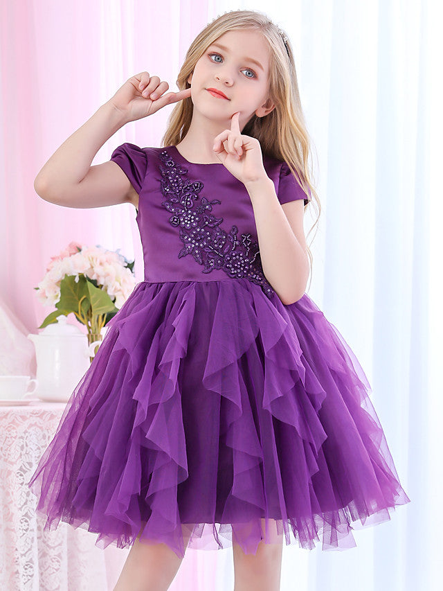 Gorgeous Princess Cap Sleeve Jewel Ball Gown Flower Girl Dress