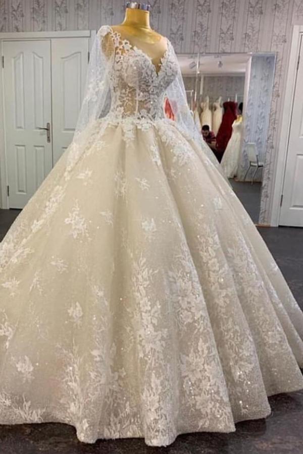 Vintage A-line Bateau Tulle Floor-length Wedding Dress with Lace Sequins Appliques