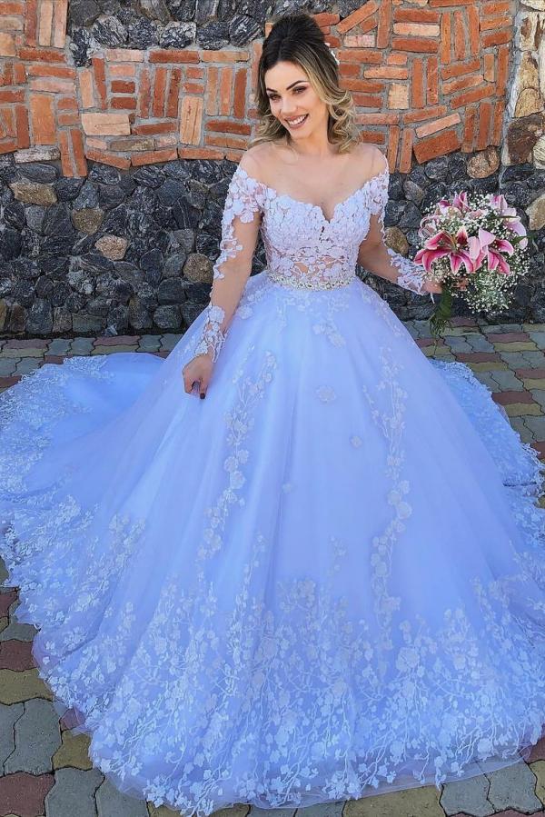 Luxury Princess Off-the-shoulder Wedding Dress With Sleeves Tulle