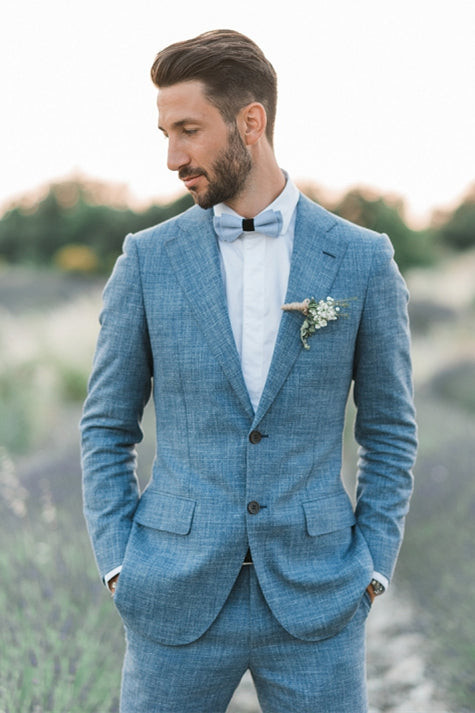 Ocean Blue Linen Groom Suits for Summer Beach Weddings