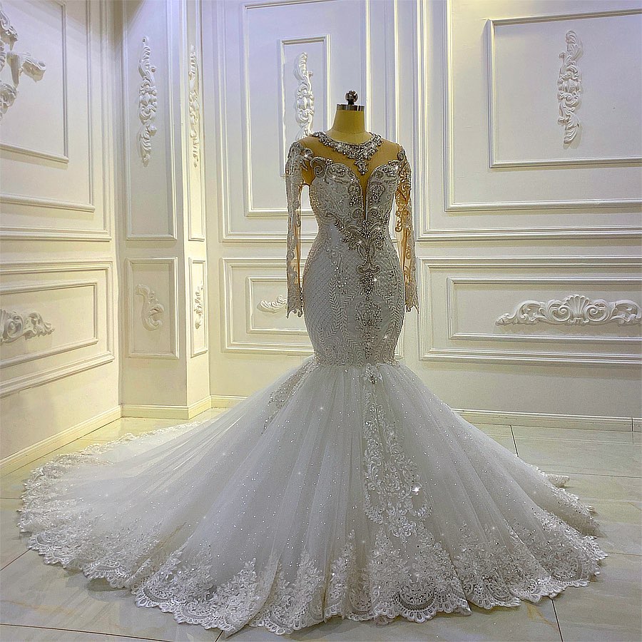 Elegant Vintage Pearl Sequins Mermaid Wedding Dress