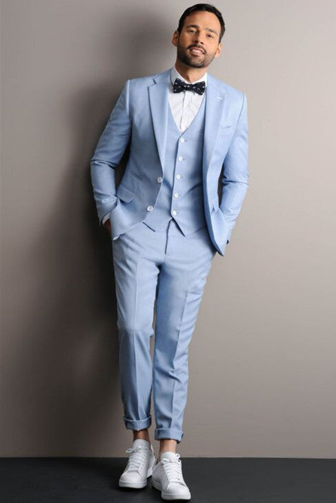 Sky Blue Groom Prom Suit with Notched Lapel - 3 Pieces