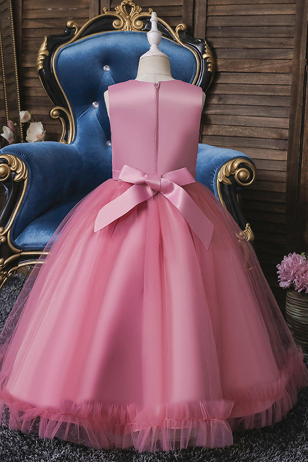 Princess Flower Girl Dress with Appliques - Sleeveless Tea Length