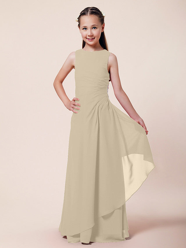 A-Line Chiffon Bridesmaid Dress with Beading and Side Draping for Weddings