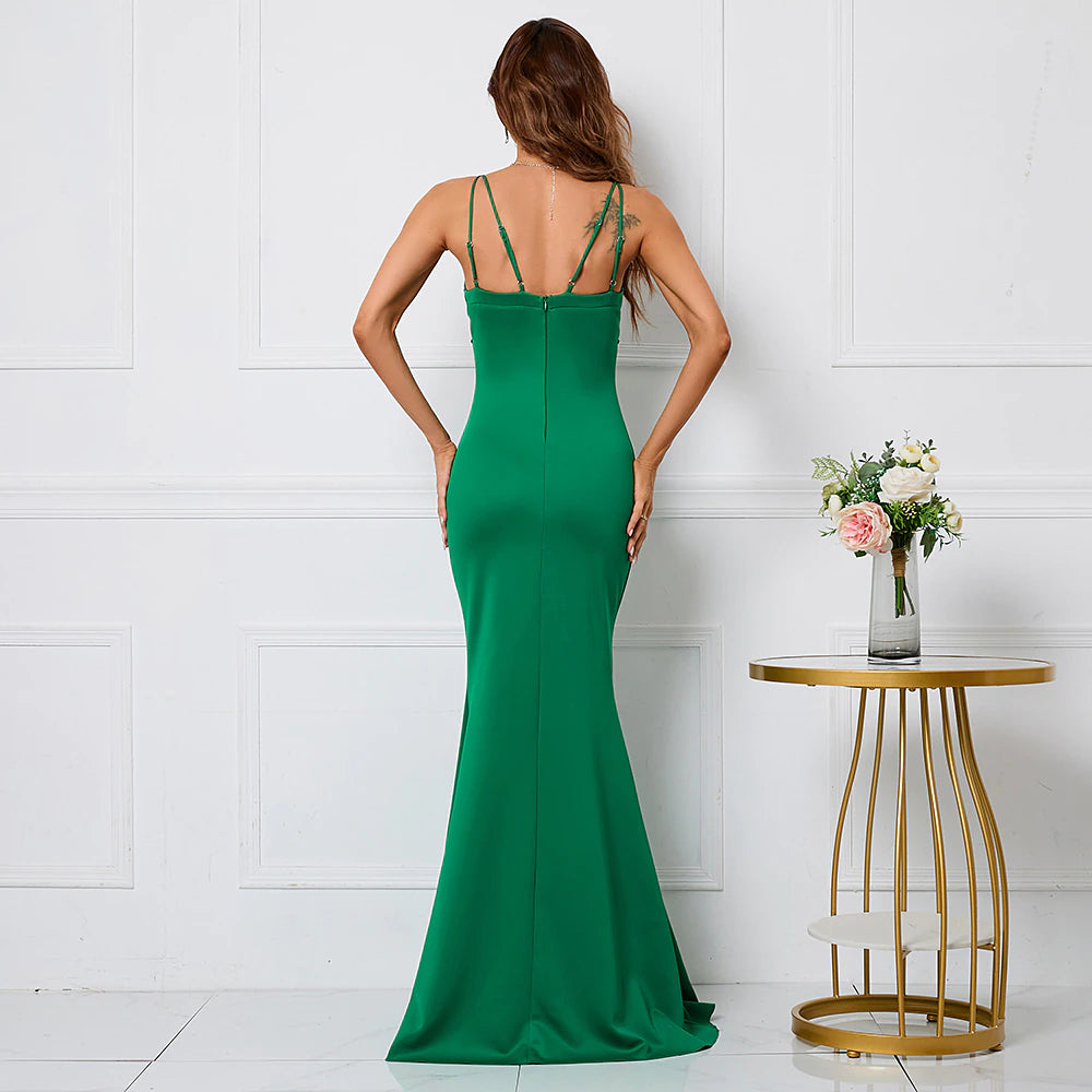 Emerald Green Mermaid V-Neck Prom Dress with Sequins