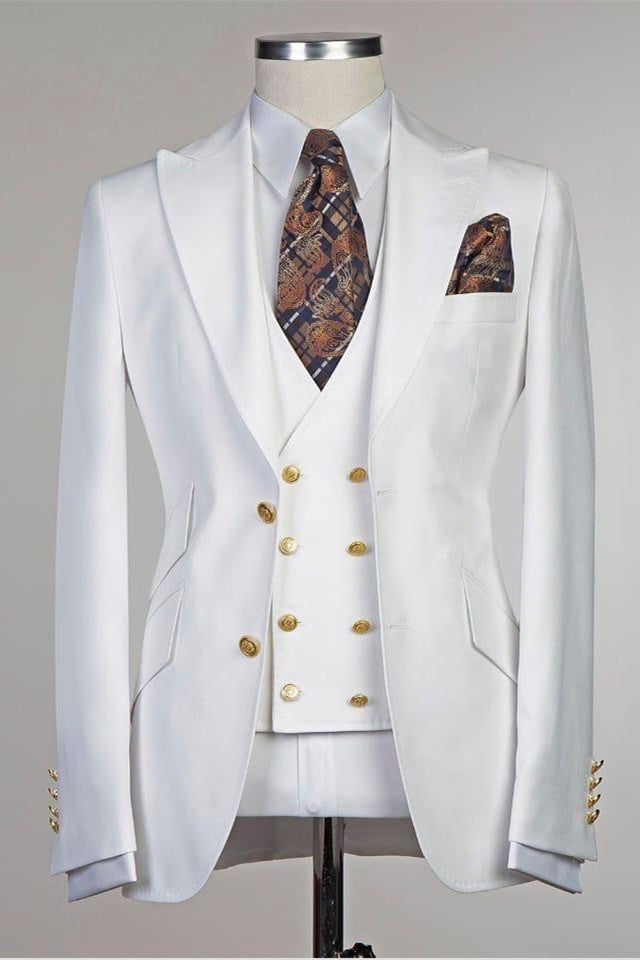 Salvador White Peaked Lapel Slim Fit Fashion Wedding Groom Suit