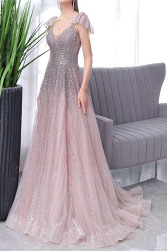 Elegant Pink & Grey Mermaid Prom Dress with Sweetheart Sequins Sleeveless