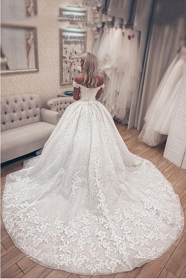 Luxury A-Line Lace Off Shoulder Wedding Dress