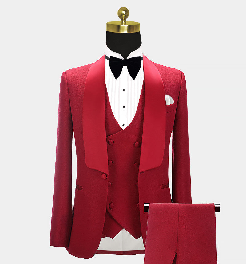 Red 3 Piece Fashion Style Wedding Grooms Suit by Abbas