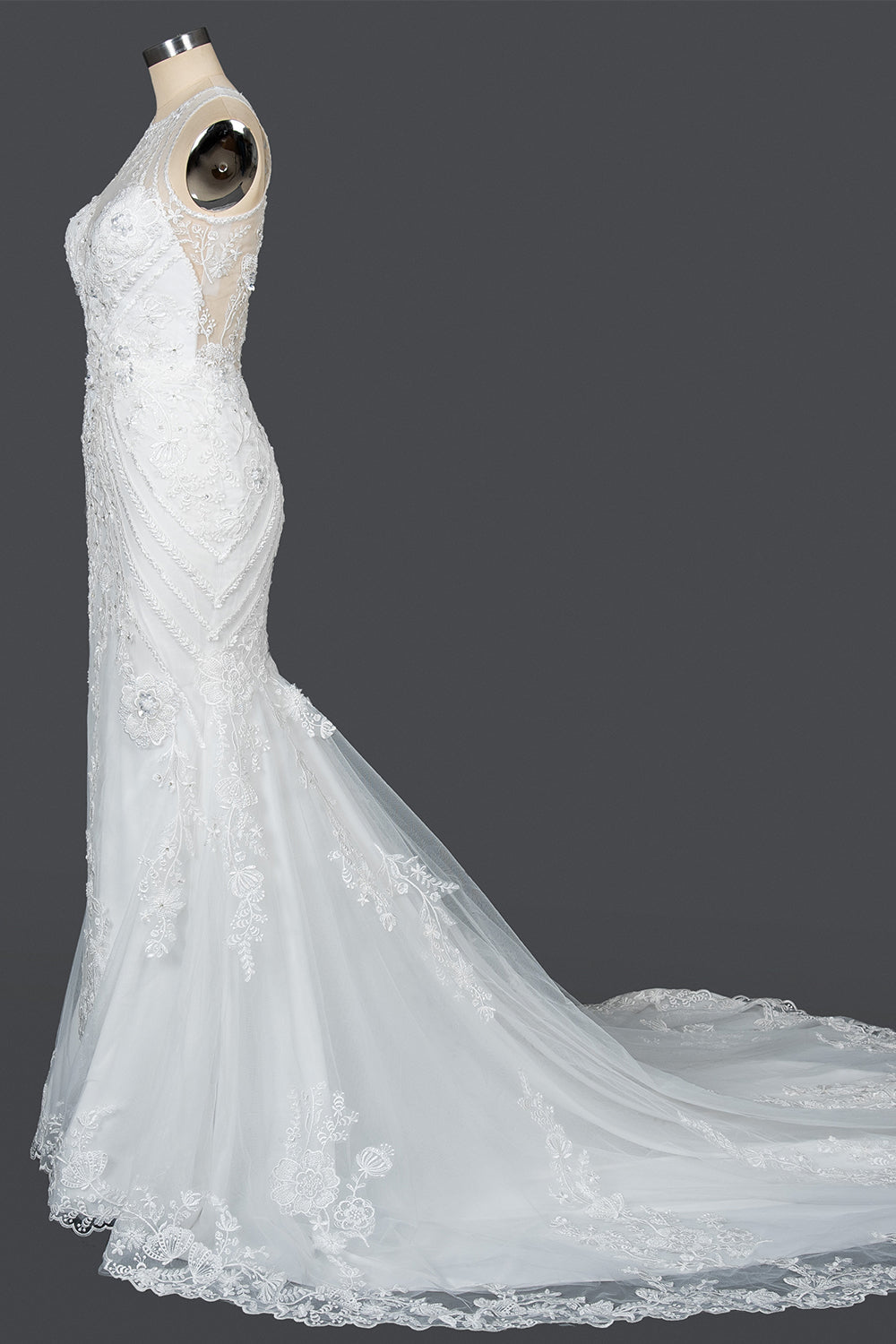 Mermaid Scoop Jewel Wedding Dress with Beadings Appliques