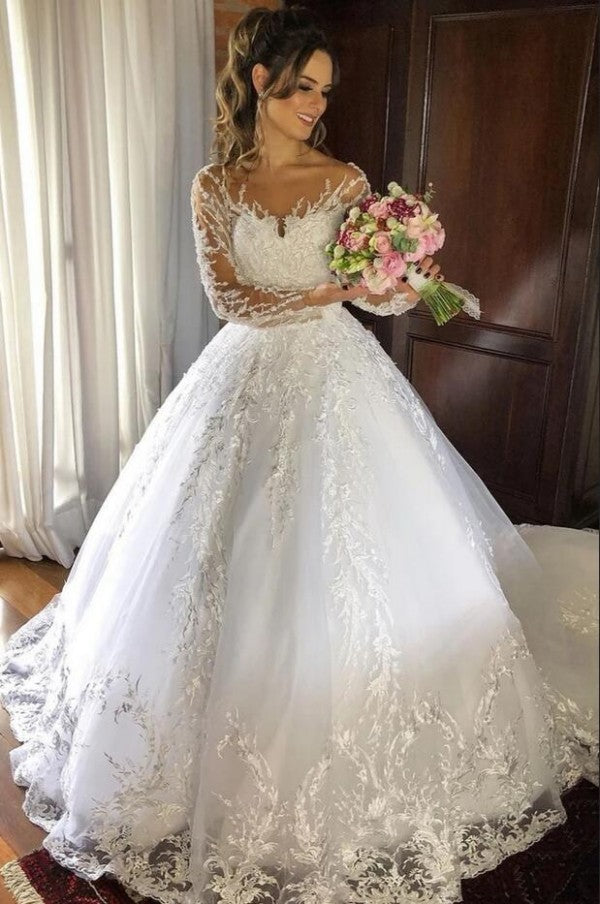 Beautiful Princess Tulle Long Sleeves Wedding Dress With Appliques Online