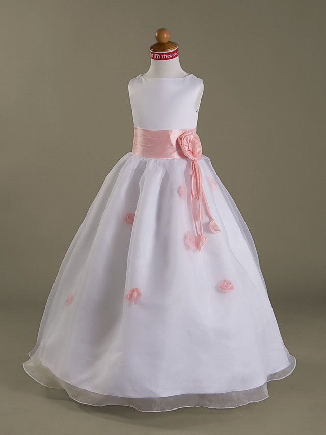 A-Line Sleeveless Bateau Neck Flower Girl Dresses  with Organza  Satin  and Ruched  Ruffles