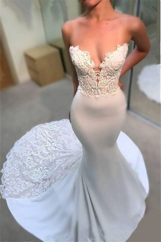 New Arrival Sweetheart Mermaid Wedding Dress with Lace Appliques Bridal Gown