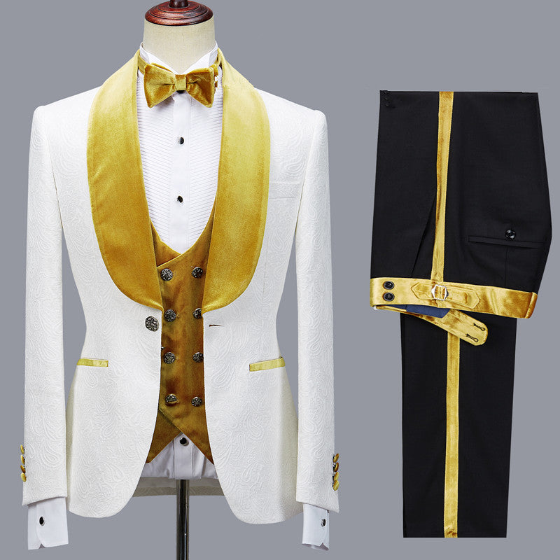 Cyrus 3-Piece White Wedding Suit with Velvet Lapel