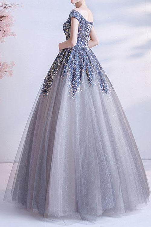 Gorgeous Off-The-Shoulder Long Prom Dress With Sweetheart Sequins