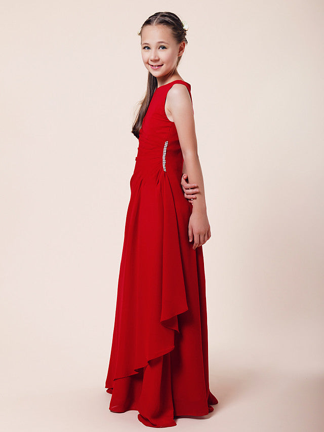 A-Line Chiffon Bridesmaid Dress with Beading and Side Draping for Weddings