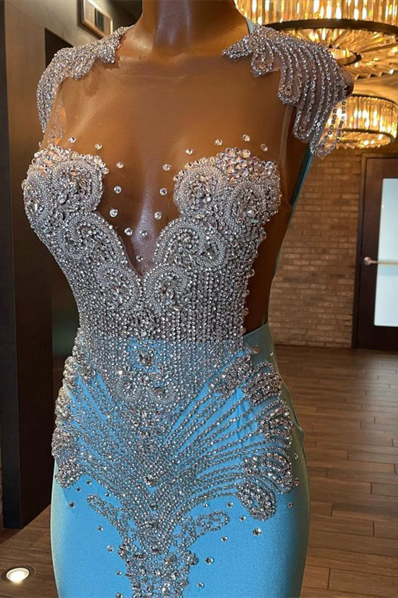 Stunning Blue Mermaid Prom Dress with Appliques & Beads