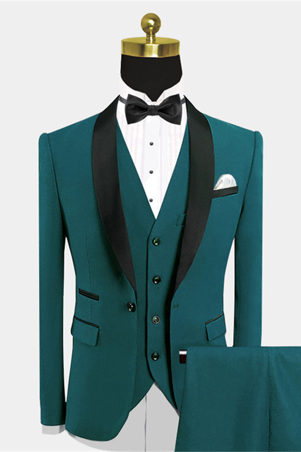 Chic Green Tuxedo Wedding Suit with Black Shawl Lapel