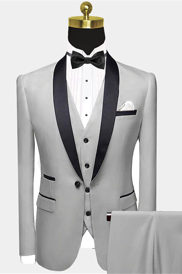 Gentle Silver Grey Shawl Lapel Suit for Groomsmen's Weddings