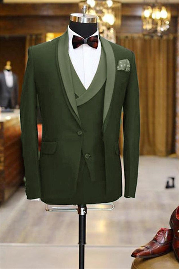 3 Pieces Men Prom Dress Suits - Olive Green Shawl Lapel Tuxedo - Fashion Slim Fit