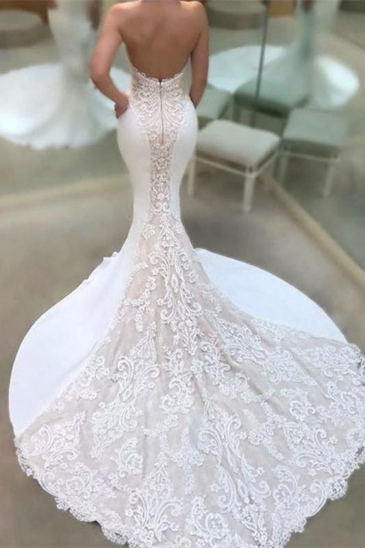 New Arrival Sweetheart Mermaid Wedding Dress with Lace Appliques Bridal Gown
