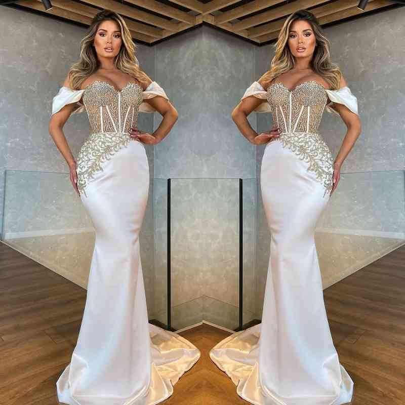 White Sweetheart Mermaid Evening Dress with Appliques