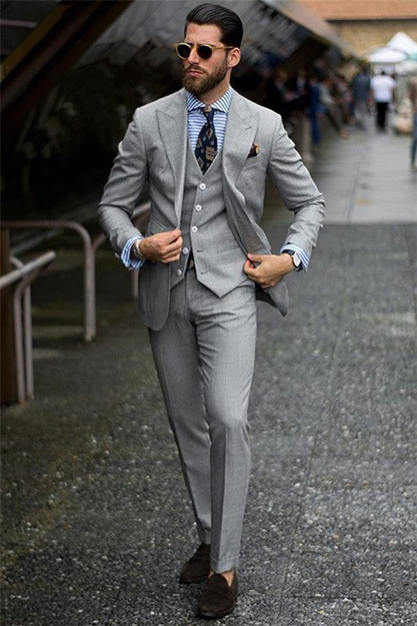 Classic Grey 3-Piece Groom Suit on Sale