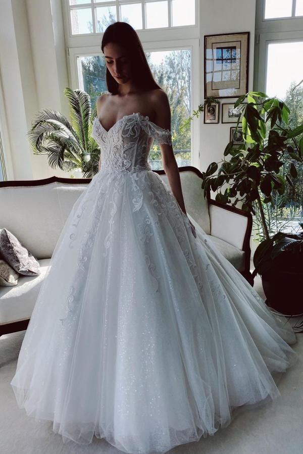 Charming A-Line Tulle Wedding Dress with Off-The-Shoulder