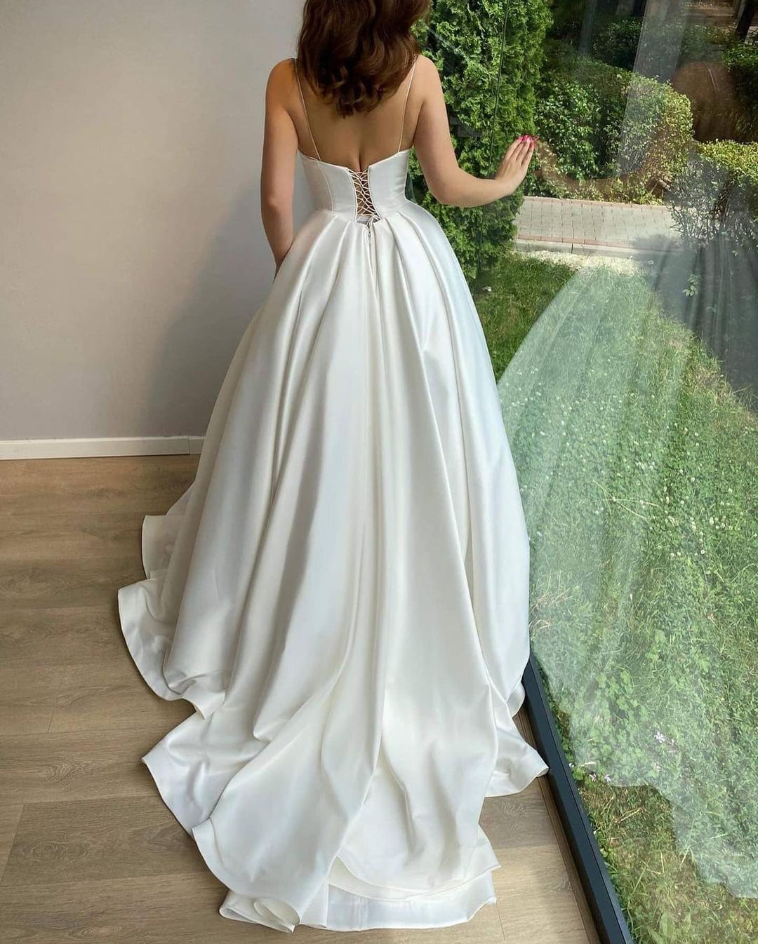 Elegant Sweetheart Spaghetti-Straps Satin Ball Gown for Your Special Day