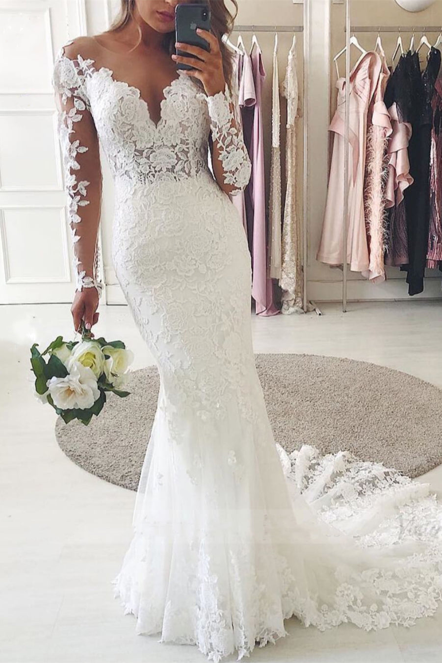 Mermaid Lace Sweetheart Long Sleeves Wedding Dress