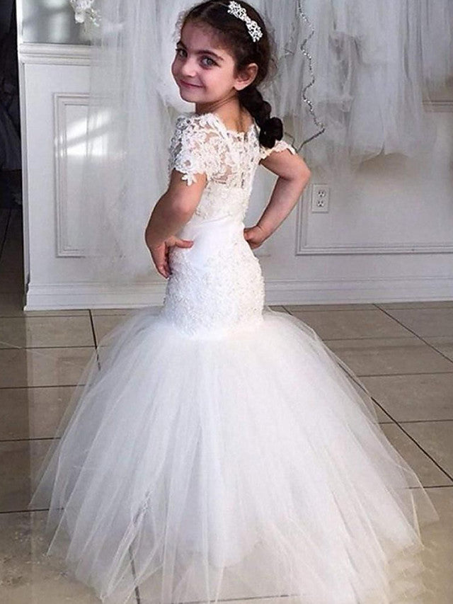 Mermaid Jewel Neck Flower Girl Dresses With Appliques