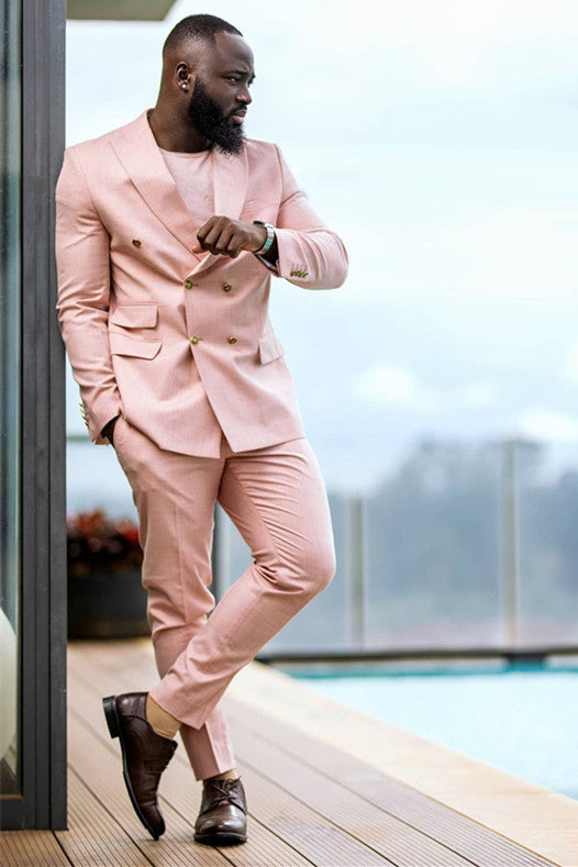 Groom Peaked Lapel Pink Double Breasted Prince Suit