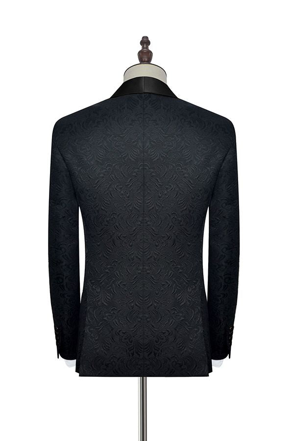 Classic Black Jacquard Tuxedo for Men | Shawl Lapel Silk One Button Wedding Suits