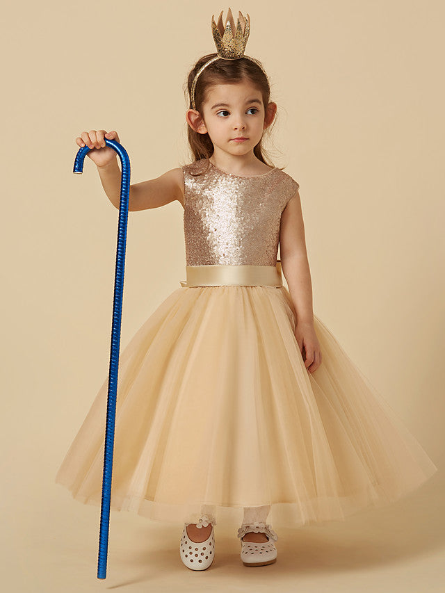 Beautiful Tulle Sleeveless Jewel Neck Flower Girl Dress with Sequins