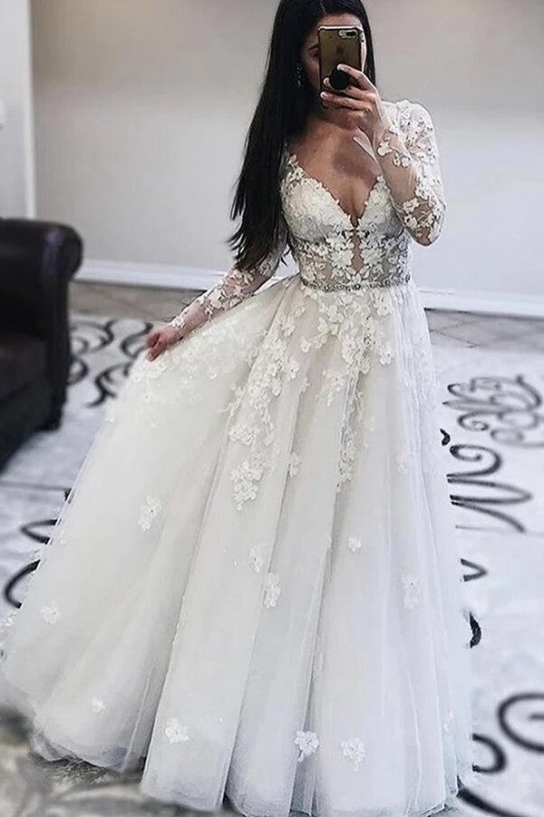 Vintage A-Line Wedding Dress With Appliques Lace and Tulle