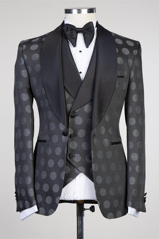 Doug Black Fitted Men Suits with Fashion Pattern and One Button Shawl Lable