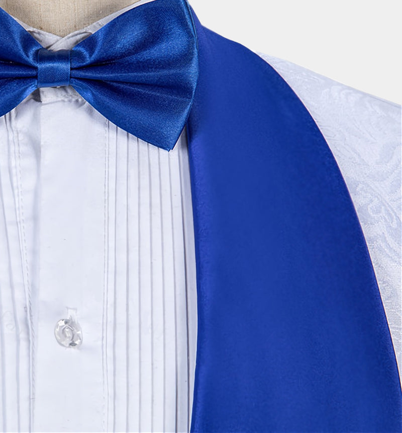 Blue Shawl Lapel White Jacquard Tuxedo Suit - Perfect for Groom