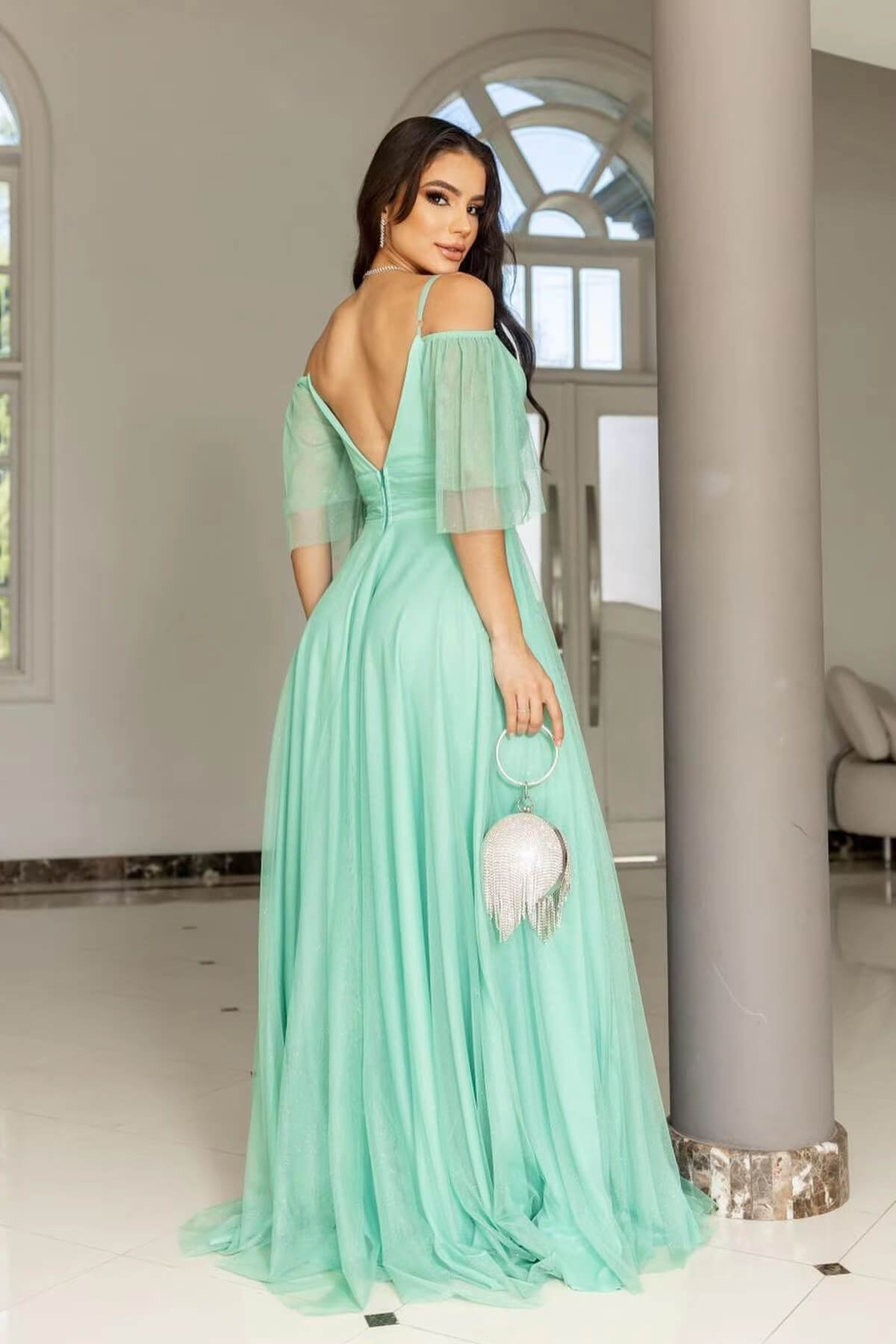 Tulle Spaghetti-Straps Boho Prom Dress A Line