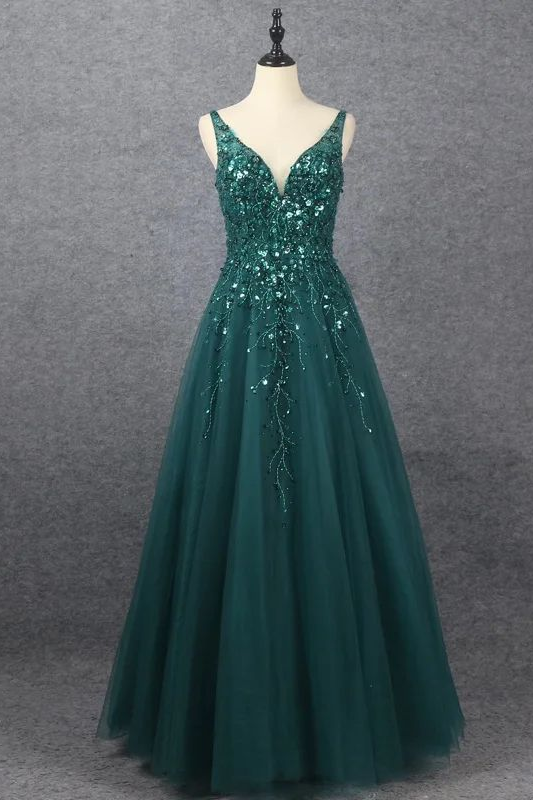 Elegant V Neck A Line Prom Dress with Appliques