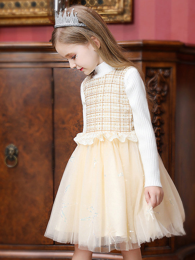 Knee-Length Tulle Flower Girl Dress with Jewel Neckline and Spliced Ruffles