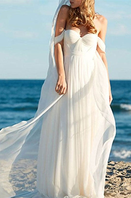 Elegant Chiffon Wedding Off-the-Shoulder Dress