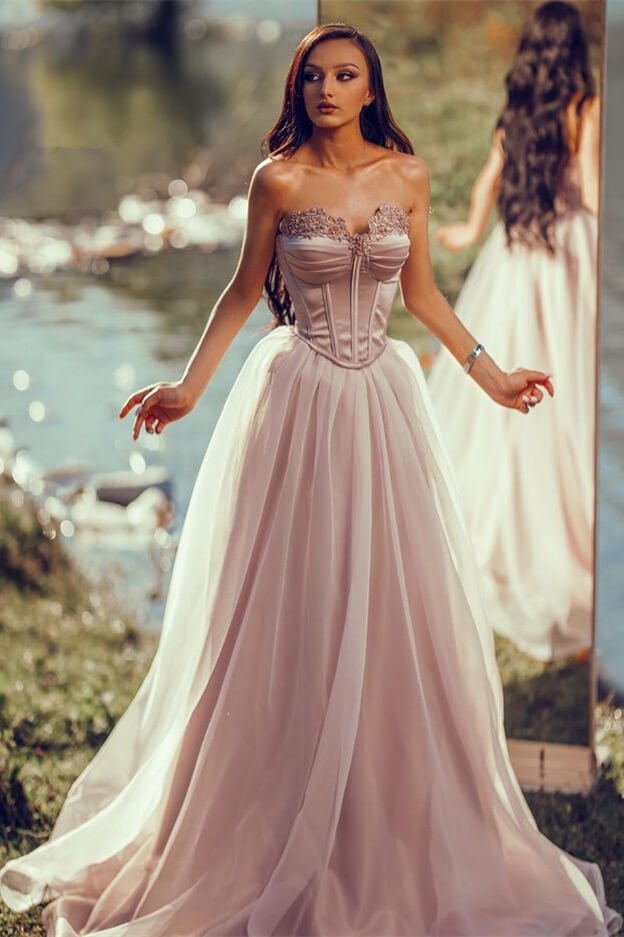 Glamorous Sweetheart A Line Mermaid Tulle Prom Dress With Appliques