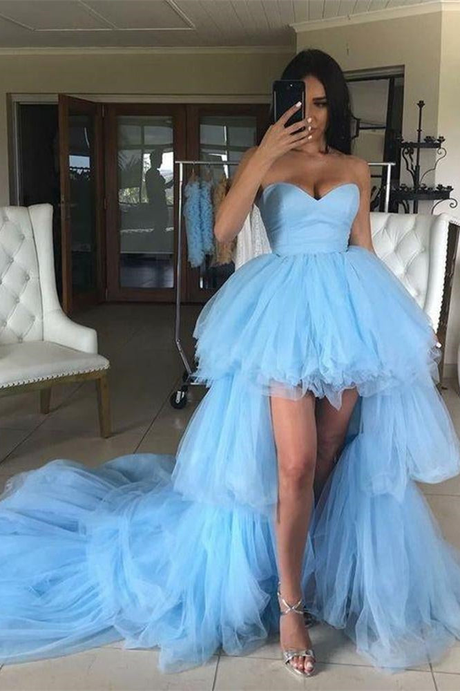 Sweetheart Tulle Hi-Lo Blue Prom Dress