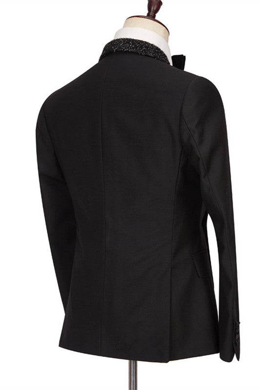 Black One Button Wedding Suits with Sparkly Shawl Lapel - Colby